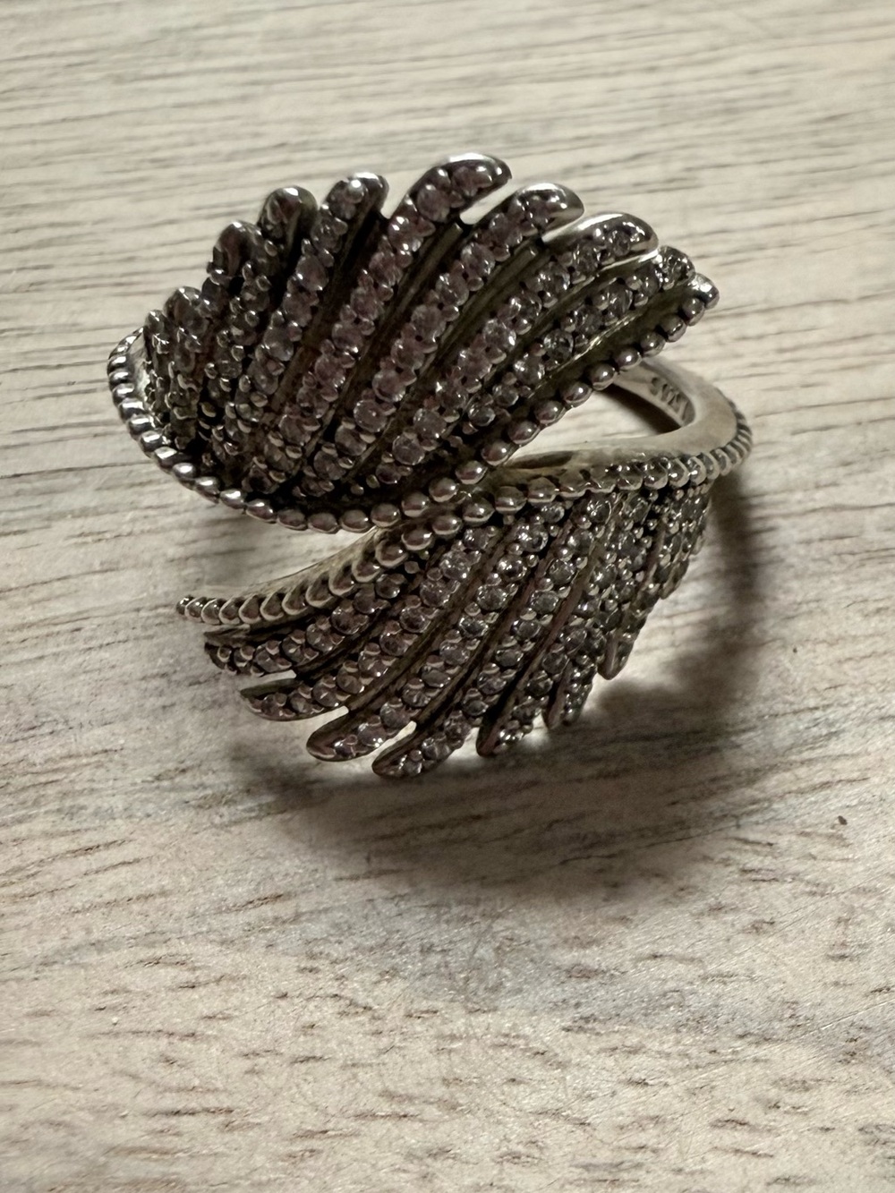 Pandora Silver-tone Wing Wrap Ring with Clear Crystals